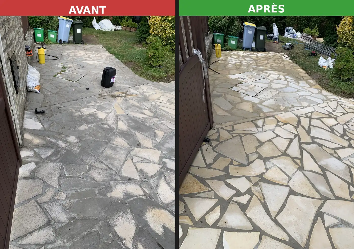 Avant / après — nettoyage de cour en dalles par Camille Couverture